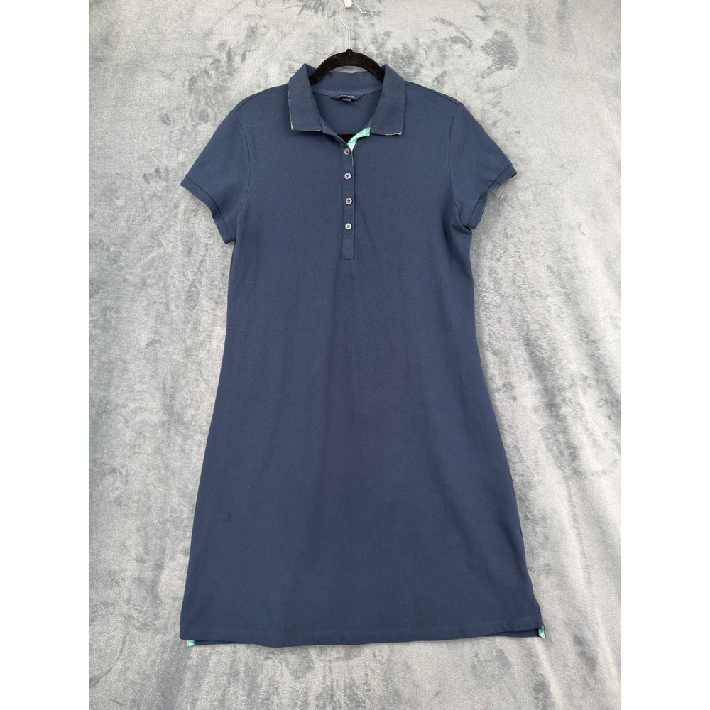 Lands End Dress Womenss Size M  Navy Blue Polo Preppy Sporty Athleisure Button